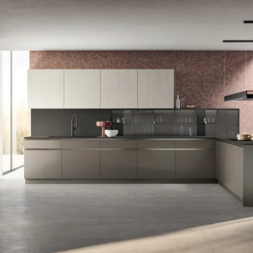 Cucina Moderna angolare Lumina in laminato Urban Steel e in decorativo Oriental Light di Scavolini