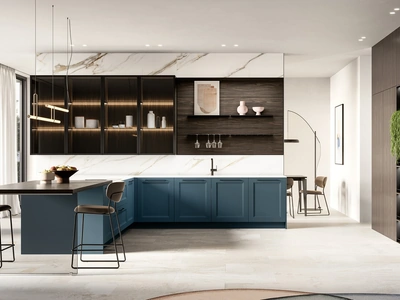 Cucina Moderna con penisola Meg 01 in laccato e laminato di Arredo3
