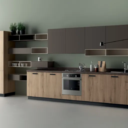 Cucina Moderna Mood in Rovere Voyage e Grigio Terra di Scavolini