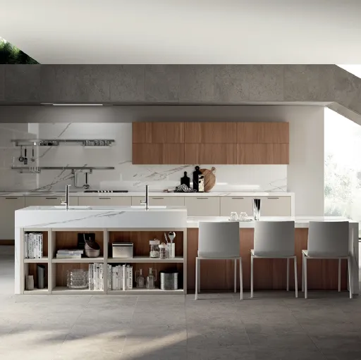 Cucina Moderna Mood Laccato Tortora e Noce Tussah di Scavolini