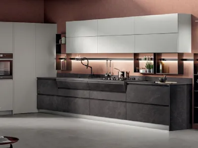 Cucina Moderna Motus in Pietra Abyss e laccato opaco Grigio Airone di Scavolini