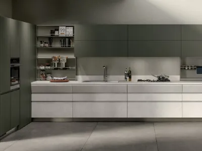 Cucina Moderna Motus in Pietra Solar e laccato opaco Verde Minerale di Scavolini