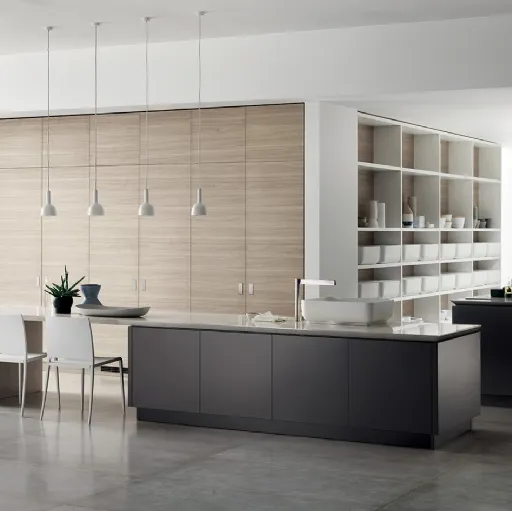 Cucina Moderna Qi in laccato Grigio Ferro ed Olmo Hono di Scavolini