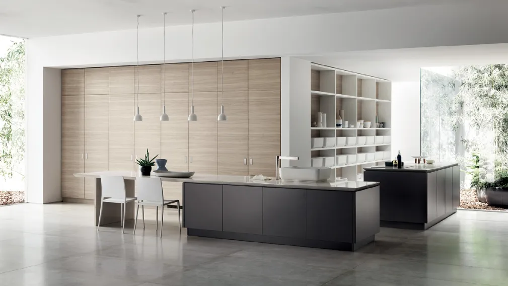 Cucina Moderna Qi in laccato Grigio Ferro ed Olmo Hono di Scavolini