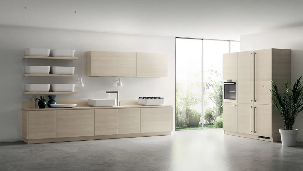 Cucina Moderna Qi in Olmo Kuuki con maniglia a gola di Scavolini