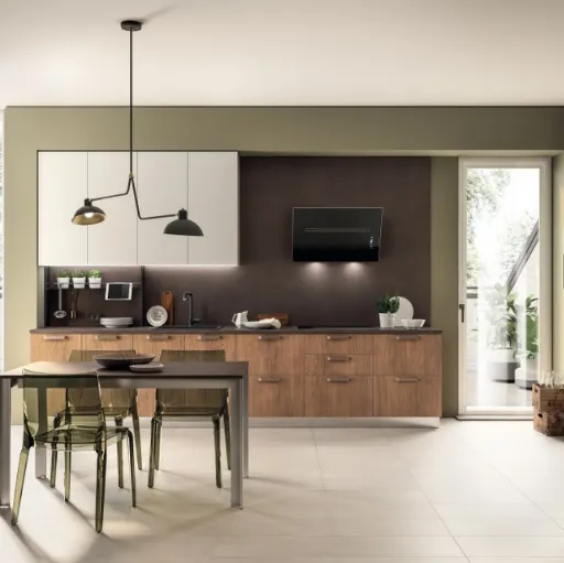 Cucina Moderna lineare Sax in decorativo Rovere Land e in decorativo Nebbia di Scavolini
