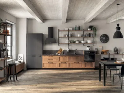 Cucina Moderna lineare Sax in decorativo Rovere Land e in laccato opaco Grigio Ferro di Scavolini