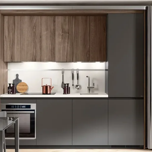 Cucina Boxi in Grigio Ferro opaco e Noce Garden di Scavolini