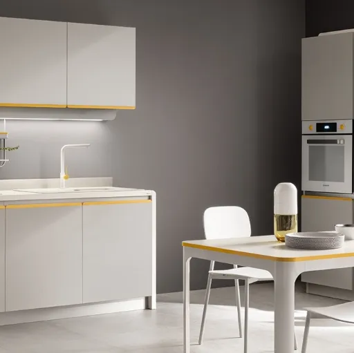 Cucina Moderna Dandy Plus Grigio Velo e maniglia Giallo Senape di Scavolini