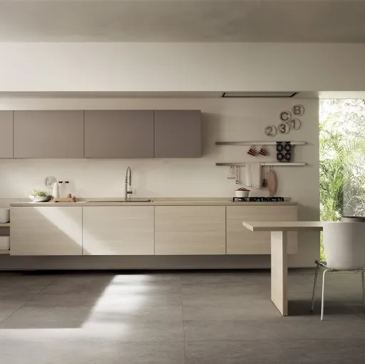 Cucina Moderna ad angolo Qi in Olmo Kuuki e laccato Grigio Selce di Scavolini