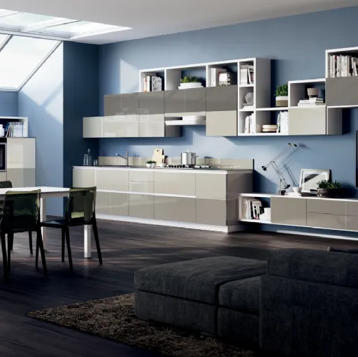 Cucina Moderna Tetrix con ante in Vetro Panna Porcellana e Tortora di Scavolini