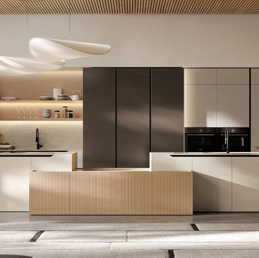 Cucina Moderna in laccato e impiallacciato con isola Time di Arredo3