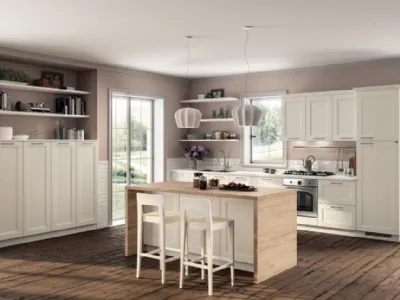 Cucina lineare Shabby Chic Colony in laccato Bianco opaco a doghe di Scavolini