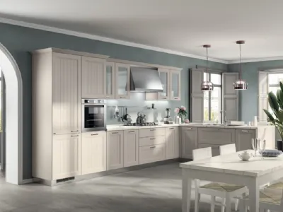 Cucina Shabby Chic angolare Colony in laccato Sabbia opaco a doghe e piano in laminato Statuario di Scavolini