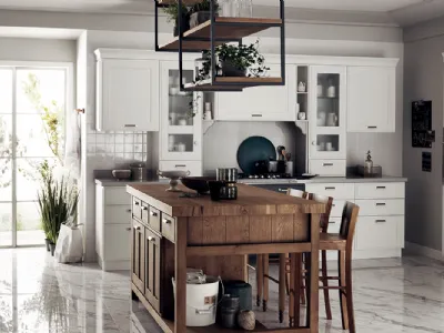 Cucina Shabby Chic Favilla con Isola in Rovere Nodato di Scavolini