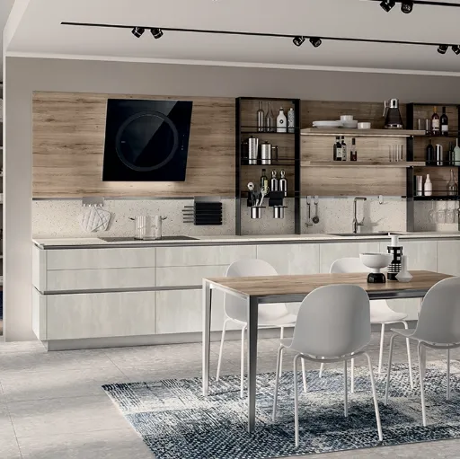 Cucina su misura Liberamente Concrete Jersey e Rovere Voyage di Scavolini