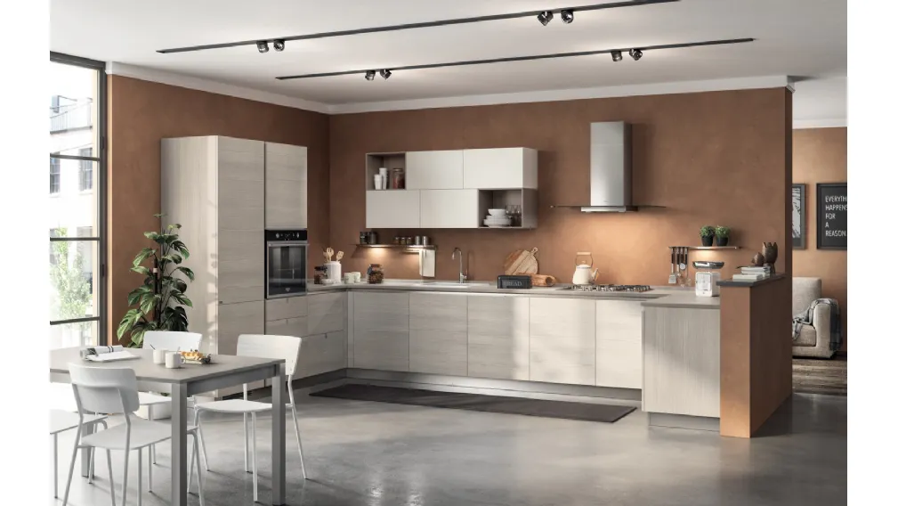 Cucina angolare su misura Urban & Urban Minimal in decorativo Larice Pasha di Scavolini
