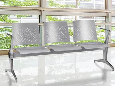 Seduta Attesa Area in lamiera forata con struttura in tubo di acciaio e gambe in alluminio e acciaio di Compir