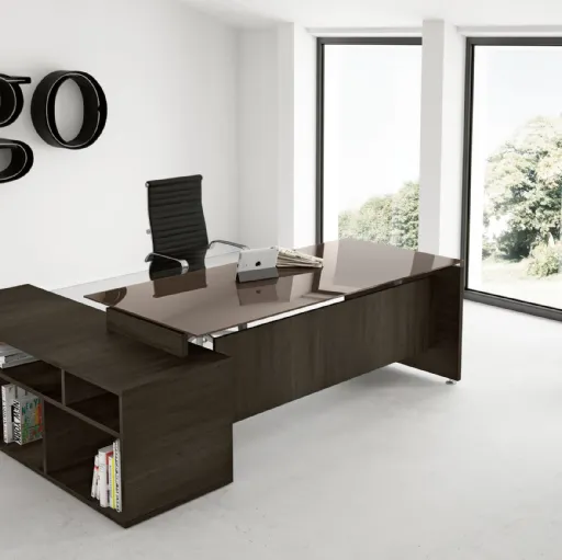 Scrivania Direzionale con piano in vetro e struttura in melaminico effetto legno GO 03 di Colombini Office