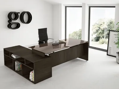 Scrivania Direzionale con piano in vetro e struttura in melaminico effetto legno GO 03 di Colombini Office