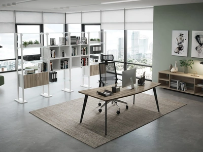 Libreria Divisoria Rhea in metallo con ante e ripiani in melaminico di Compir