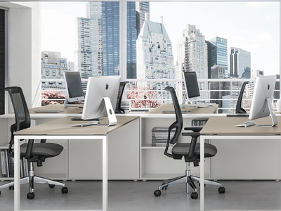 Seduta Operativa Living con schienale in tessuto a rete e seduta in tessuto imbottito di Compir