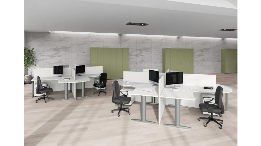 Scrivania Operativa sagomata con divisori Teko 09 in laccato opaco di Colombini Office
