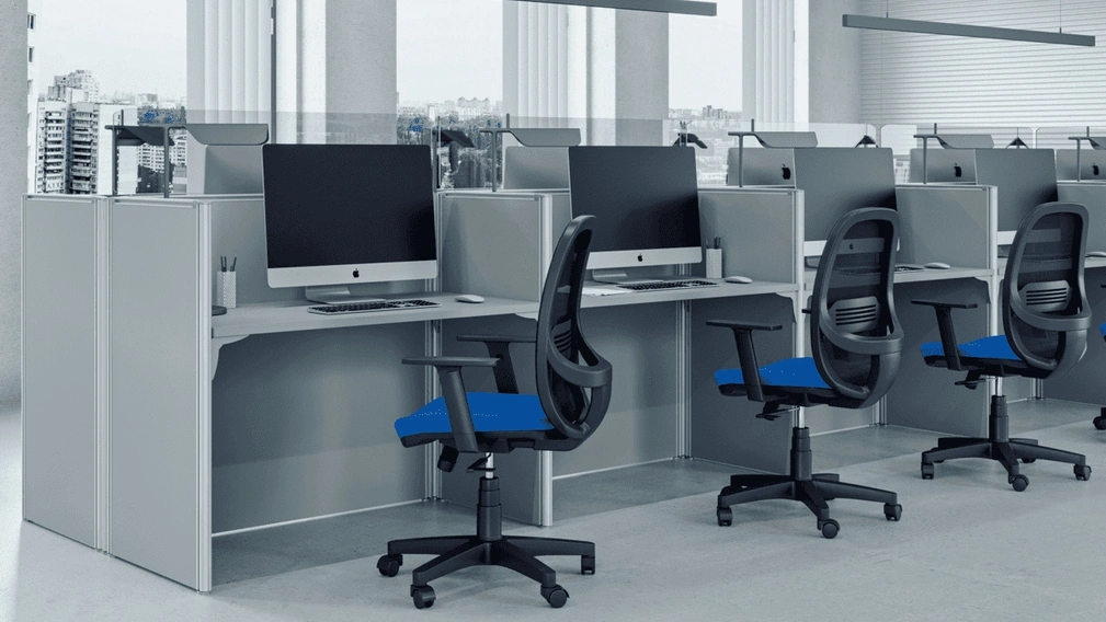 Pareti Divisorie Open in melaminico Grigio e profilo in metallo di Compir