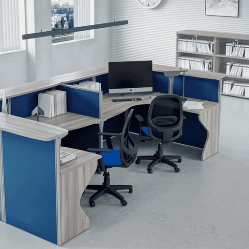 Pareti Divisorie Open in tessuto Blu con profilo in metallo di Compir