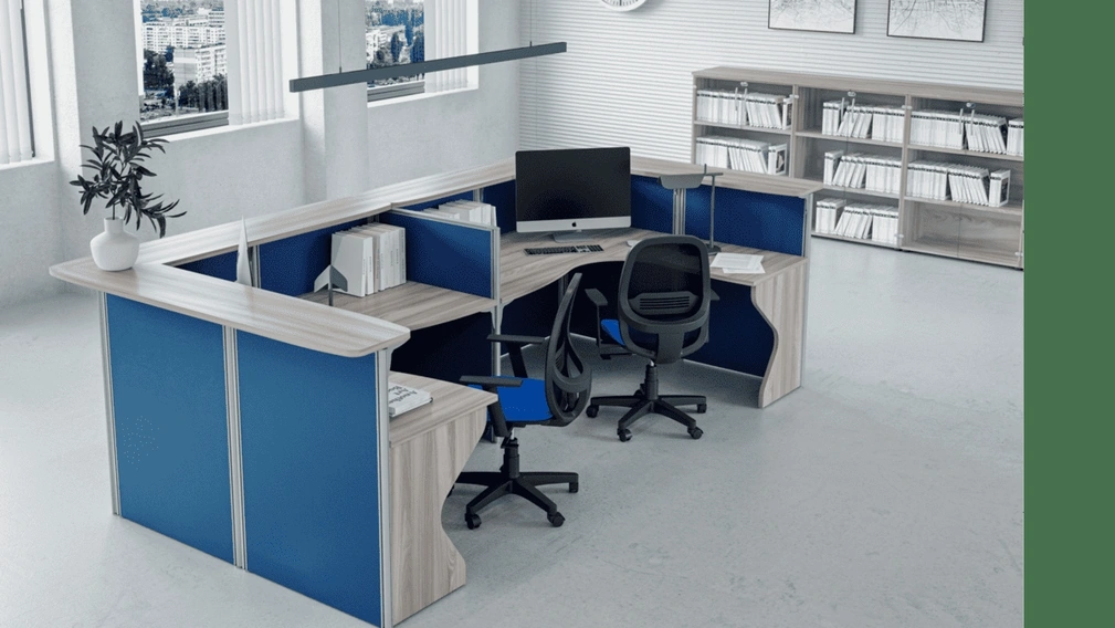 Pareti Divisorie Open in tessuto Blu con profilo in metallo di Compir