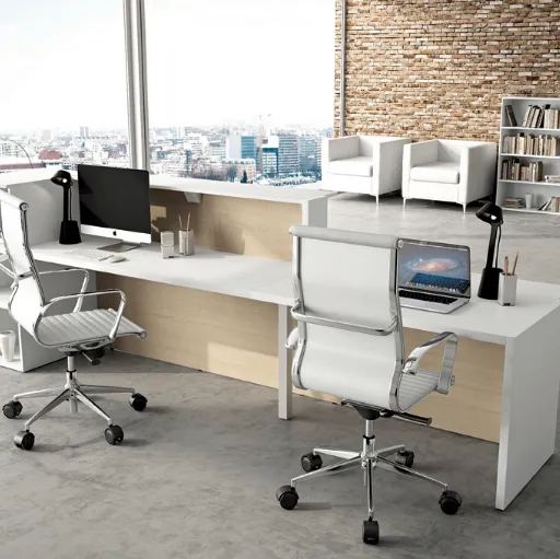 Bancone Reception con due postazioni GET 04 in laccato bianco opaco e melaminico di Colombini Office