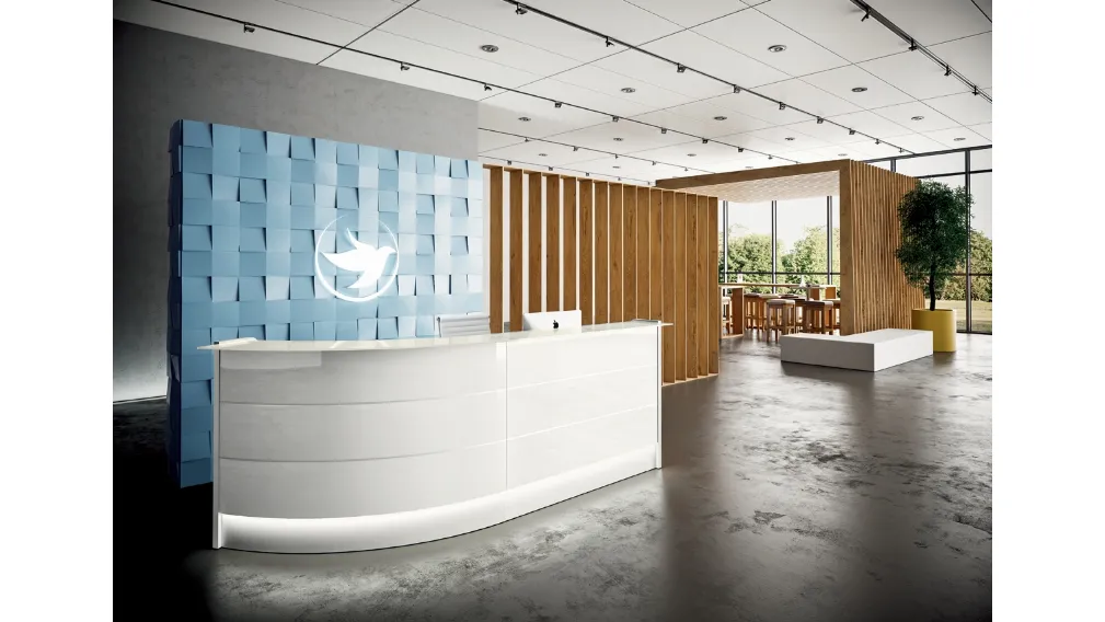 Bancone Reception curvo GET IN 01 in vetro e laccato di Colombini Office