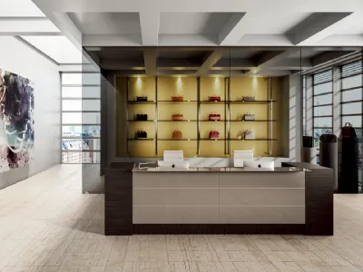 Bancone Reception GET IN 02 con top e frontale a specchio e struttuta in melaminico di Colombini Office