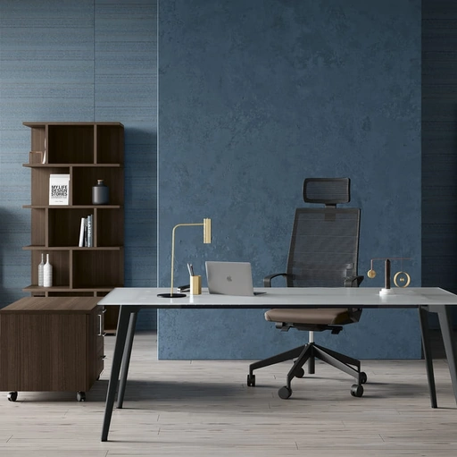 Scrivania Direzionale Rhea con top in vetro e gambe in metallo Antracite di Compir